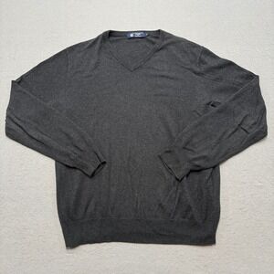 J Crew Sweater Mens Medium Dark Gray V-Neck Crewneck Ribbed Knit Cotton Pullover